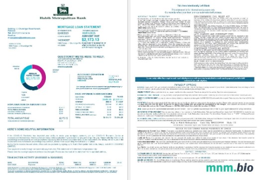 Pakistan Habib Metropolitan wyciąg z kredytu hipotecznego w formatach Word i PDF, 4 strony 1-2